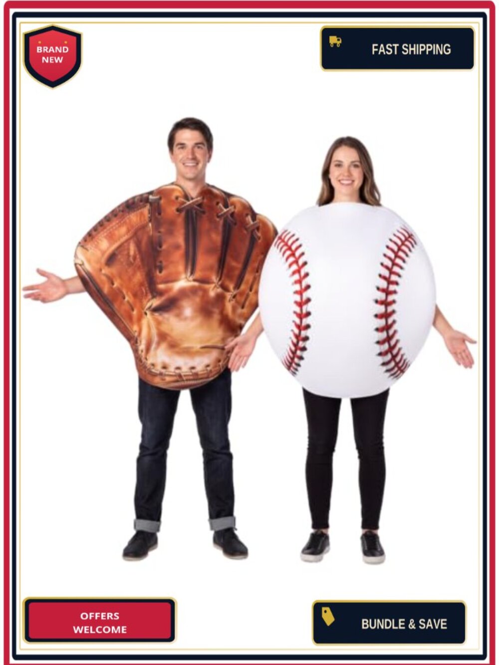 Adult Couples Halloween Baseball Costume Set Glove and Ball Suits Polyester